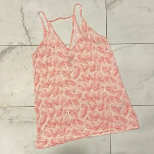 Old Navy Tropical Leaves Pattern Light Pink Hot Pink Racer Back Cutout Tank S